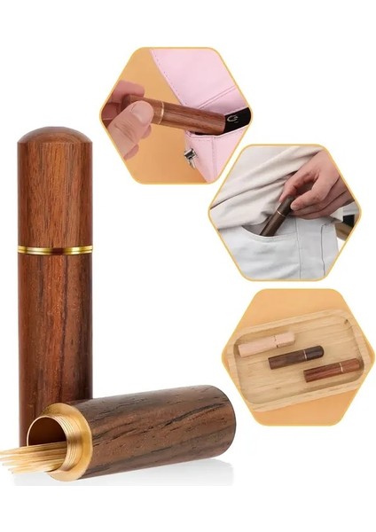 El Oyması Su Hava Geçirmez Doğal Meşe Ahşap Kürdan Hap Iğne Hazneli Mini Taşıyıcı modelleri