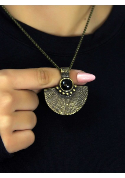 Doğal Taş Oniks Doğal Taşlı Desenli Otantik Kadın Kolye 45 cm Zincirli EUK26O