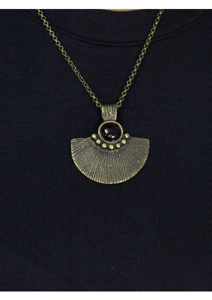 Doğal Taş Oniks Doğal Taşlı Desenli Otantik Kadın Kolye 45 cm Zincirli EUK26O fiyatları