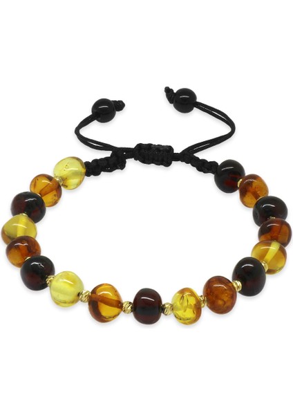 Makrome Örgülü Dorika Detaylı Multicolor Natural Form Doğal Damla Kehribar Kadın Bileklik fiyatları