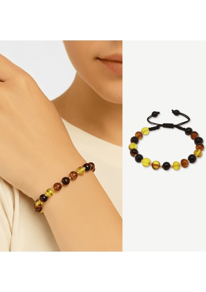 Makrome Örgülü Dorika Detaylı Multicolor Natural Form Doğal Damla Kehribar Kadın Bileklik modelleri