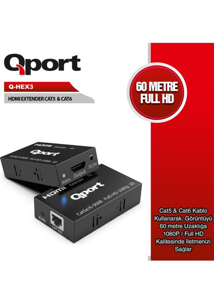Qport Q-Hex3 Cat6 60MT (2li) HDMI Extender