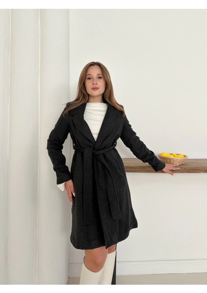 Bosel Cepli Kuşaklı Kaşe Kaban Antrasit ST26458