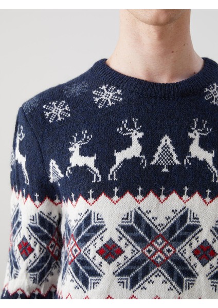 Yeni Sezon Bisiklet Yaka Uzun Kollu Yılbaşı Temalı Erkek Triko Kazak modelleri