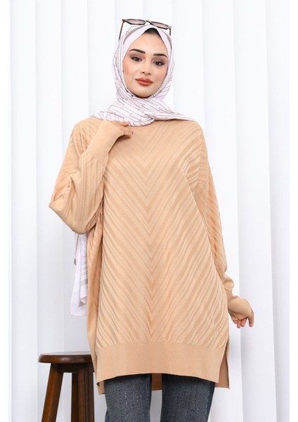 Bisküvi Bisiklet Yaka Soğuk İplik Triko Tunik