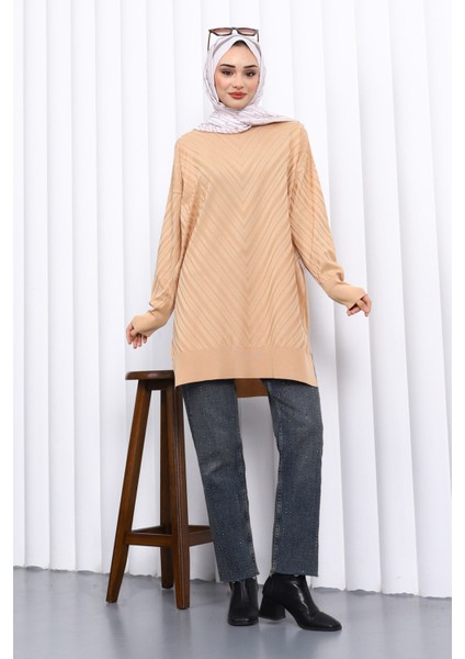 Bisküvi Bisiklet Yaka Soğuk İplik Triko Tunik fiyatları