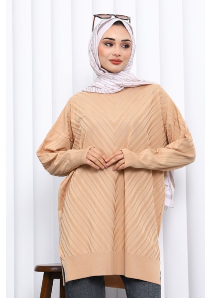 Bisküvi Bisiklet Yaka Soğuk İplik Triko Tunik modelleri