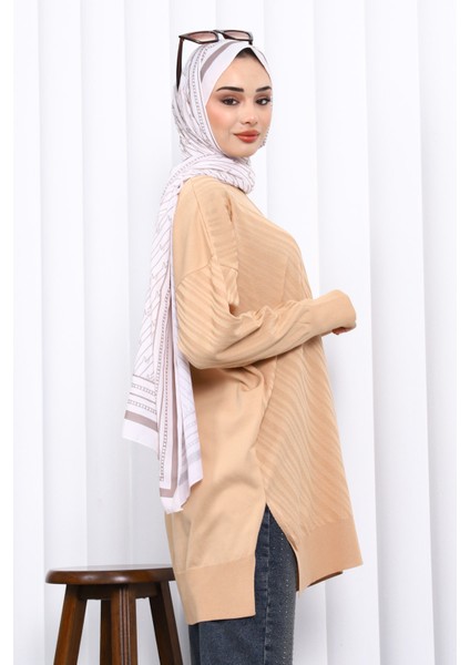 Bisküvi Bisiklet Yaka Soğuk İplik Triko Tunik fırsatları