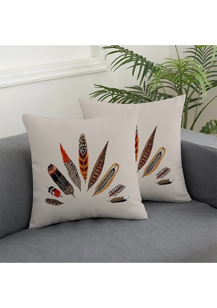 2 Li Kombin Krem Zemin Şans Tüyü Desenli Dijital Baskılı Kırlent Kılıfı fiyatları