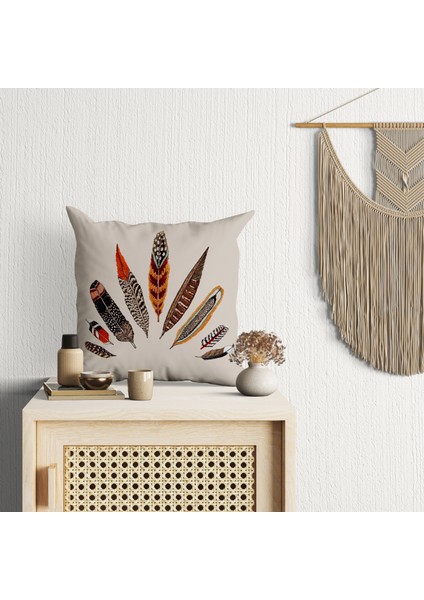 2 Li Kombin Krem Zemin Şans Tüyü Desenli Dijital Baskılı Kırlent Kılıfı modelleri