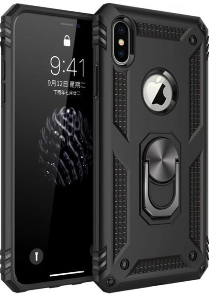 Ieg iPhone Xs Max Kılıf Sofya Yüzüklü Silikon Kapak - Siyah