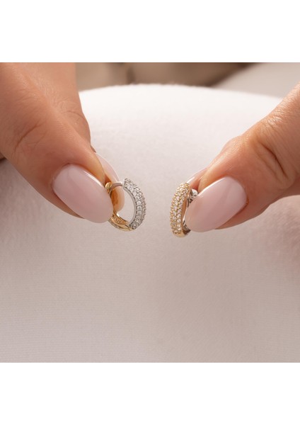 Çift Renk Taşlı 14 Ayar Altın Küpe