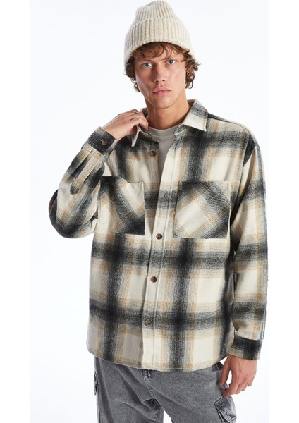 Yeni Sezon Rahat Kalıp Uzun Kollu Ekose Erkek Gömlek Ceket