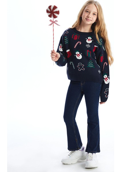 Yeni Sezon Bisiklet Yaka Yılbaşı Temalı Kız Çocuk Triko Kazak fiyatları