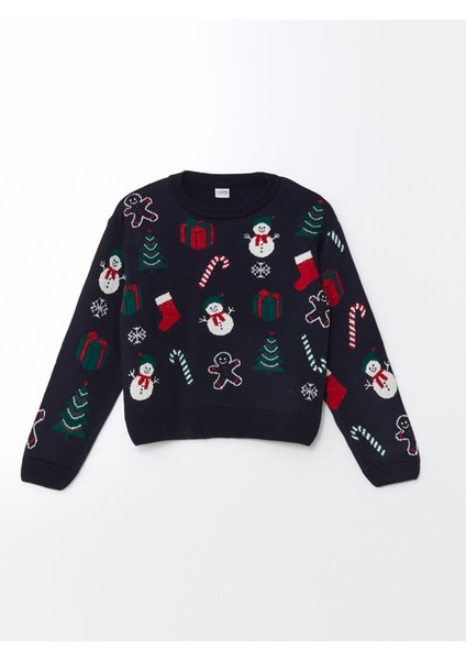 Yeni Sezon Bisiklet Yaka Yılbaşı Temalı Kız Çocuk Triko Kazak modelleri