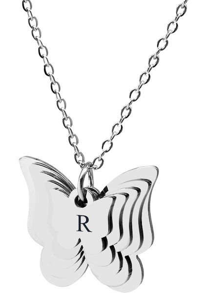 Gümüş Renk Kelebek Tasarım Aile Temalı Kişiye Özel Çelik Kadın Kolye - En Fazla 5 Isim