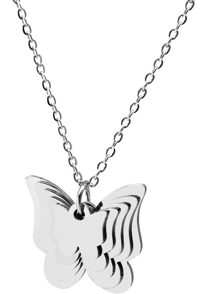 Gümüş Renk Kelebek Tasarım Aile Temalı Kişiye Özel Çelik Kadın Kolye - En Fazla 5 Isim fiyatları