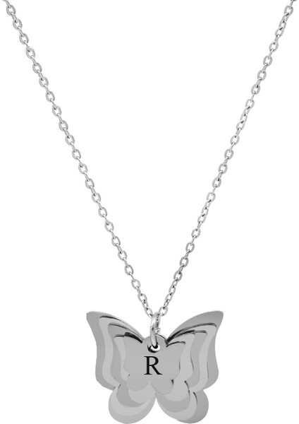 Gümüş Renk Kelebek Tasarım Aile Temalı Kişiye Özel Çelik Kadın Kolye - En Fazla 5 Isim fırsatları