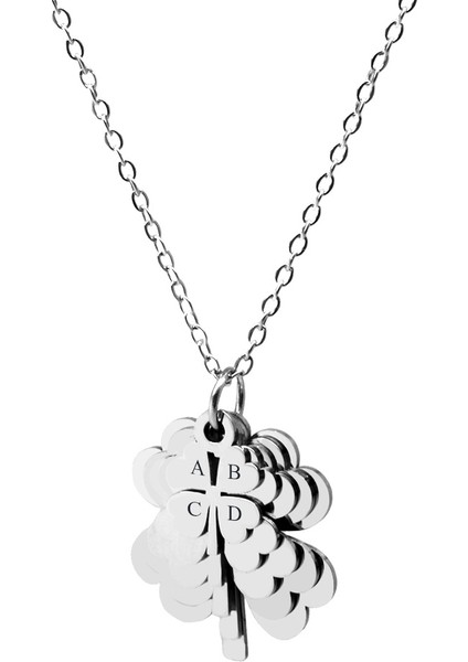 Gümüş Renk Yonca Yaprağı Tasarım Çekirdek Aile Temalı Isme Özel Çelik Kadın Kolye - En Fazla 5 Isim