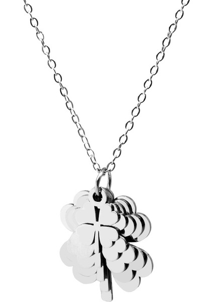 Gümüş Renk Yonca Yaprağı Tasarım Çekirdek Aile Temalı Isme Özel Çelik Kadın Kolye - En Fazla 5 Isim modelleri