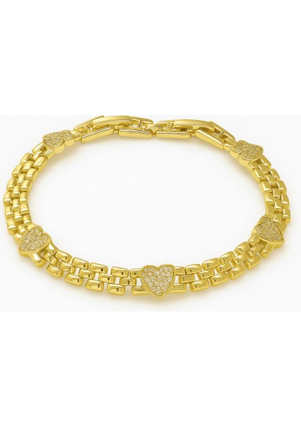 Kadın Tam Tur Xuping Bileklik - Kalp Detaylı - Beyaz Zirkon Taşlı - Altın Renk