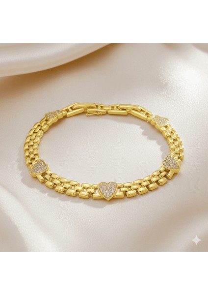 Kadın Tam Tur Xuping Bileklik - Kalp Detaylı - Beyaz Zirkon Taşlı - Altın Renk fırsatları