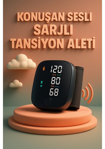 Konuşan Sesli Şarjlı Tansiyon Aleti Profil Kayıtlı LCD Dokunmatik Ekran