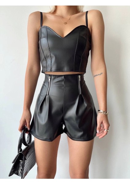 Lvsqvr Çift Fermuarlı Deri Şort H24394 Siyah (Beden: L) fiyatları