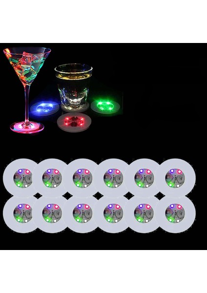 Renkli LED Işıklı Bardak Altlığı - Dekoratif 12 Adet Pilli