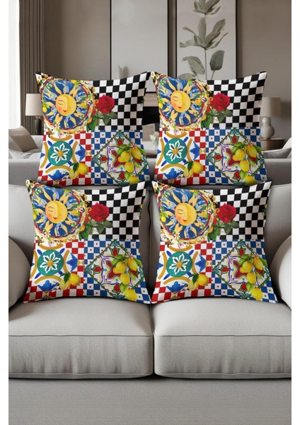 Dijital Baskılı Yumuşak Dokulu 4’lü Kırlent Kılıfı Takımı (43X43 Cm) KRL0060