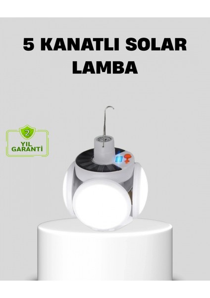 Solar Güneş Enerjili ve USB Şarjlı 5 Kanatlı LED Kamp Lambası