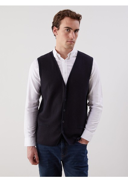 Yeni Sezon Standart Kalıp V Yaka Erkek Triko Yelek