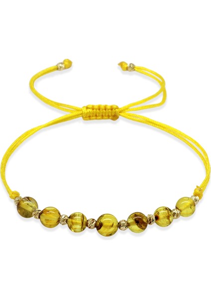 Makrome Örgülü Küre Kesim Sarı Ipli Dorika Top Süsleme Sarı Renk Doğal Damla Kehribar Kadın Bileklik fiyatları