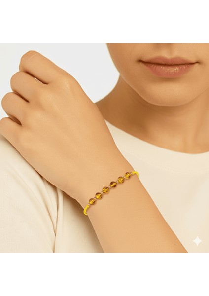 Makrome Örgülü Küre Kesim Sarı Ipli Dorika Top Süsleme Sarı Renk Doğal Damla Kehribar Kadın Bileklik fırsatları