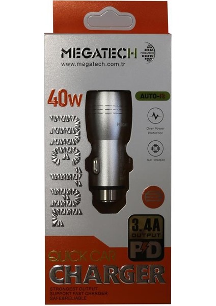 T05-M24 Re Gri 3.4A 40W USB Çelik Araç Şarj Aleti