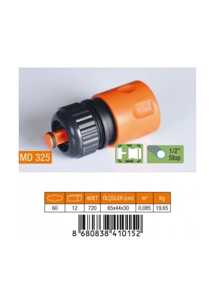 Ieg® 1/2 Hortum Bağlanti Adaptörü Stoplu (4887)