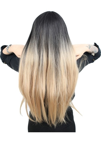 Fiber Sentetik Uzun Düz Kahküllü Peruk / Siyah / Balköpüğü Ombreli indirimleri