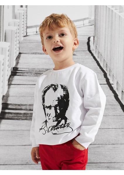 Yeni Sezon Bisiklet Yaka Uzun Kollu Atatürk Baskılı Erkek Bebek Sweatshirt
