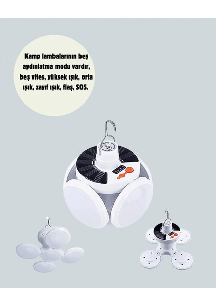 Güneş Paneliyle Şarj Olan Katlanabilir LED Çadır Lambası – 5 Kademeli Aydınlatma fiyatları