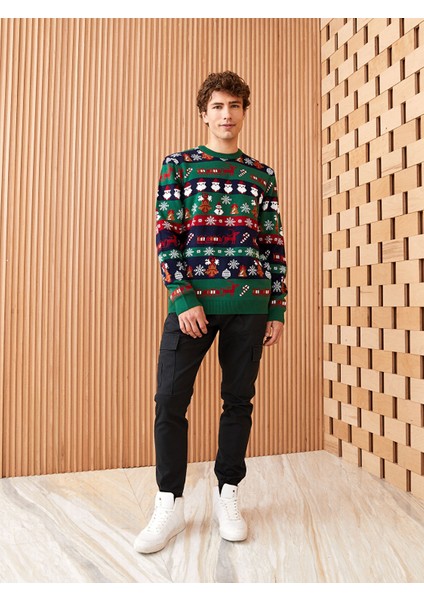 Yeni Sezon Bisiklet Yaka Uzun Kollu Yılbaşı Temalı Erkek Triko Kazak modelleri