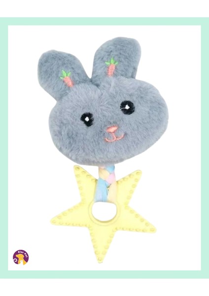 Kedi ve Köpek Yıldızlı Tavşan Dişlik Oyuncak (Gri)