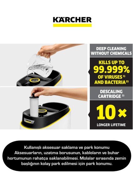 Kärcher Mutfak Banyo ve Sert Zeminler Için Kolay Temizlik Sc 3 Deluxe Buharlı Temizlik Makinesi %99A Kadar Bakteri ve Virüsleri Öldürür fiyatları
