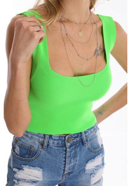 U Yaka Standart Beden Basic Yazlık Mavi Triko Bluz indirimleri