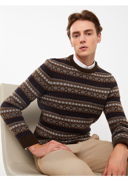 Yeni Sezon Bisiklet Yaka Uzun Kollu Desenli Erkek Triko Kazak