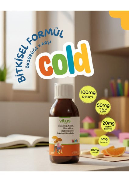 Vitus Cold Kids Ekinezya Kekik Zencefil Hatmi Içeren Bitkisel Bağışıklık Çocuk Şurubu 100 ml