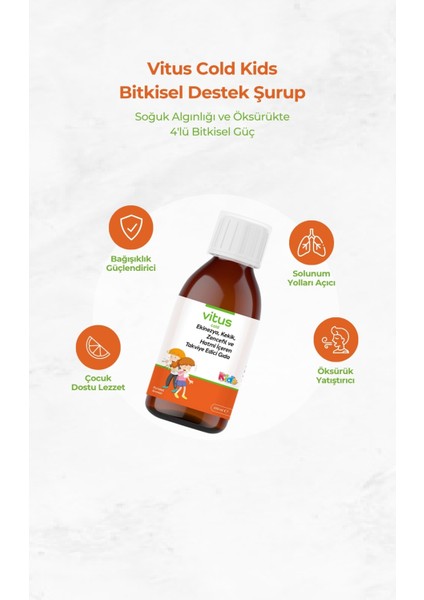 Vitus Cold Kids Ekinezya Kekik Zencefil Hatmi Içeren Bitkisel Bağışıklık Çocuk Şurubu 100 ml fırsatları