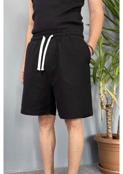 Müslin Kumaş Siyah Şort