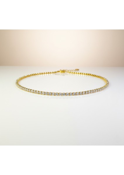 Çelik Zirkon Taşlı Abiye Kolye Tamtur Kararma Yapmaz Lüks Tennis Takı