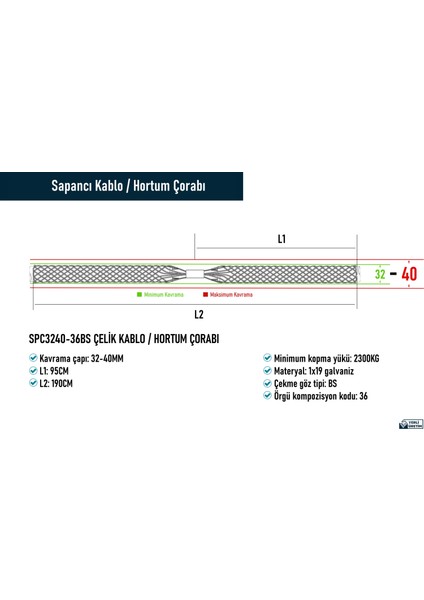 SPC3240-36BS Çelik Kablo / Hortum Çorabı