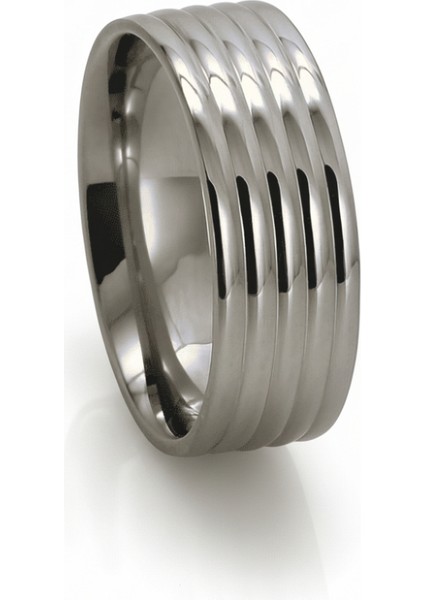 Gümüş Renk Beş Sıra Tasarım 316L Kalite Paslanmaz Çelik Kadın Yüzük Alyans - 21 Ölçü